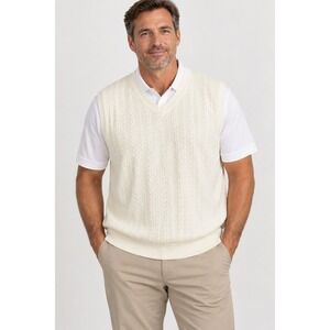 Callaway Golf Men's 100% Pima Cotton Cable Knit Ivory‎ V-neck Sweater Vest XL